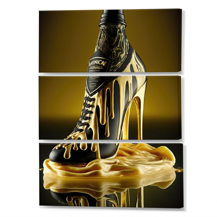 Everly Quinn Elexsis Golden High Heels Irish Cream On Canvas 3 Pieces